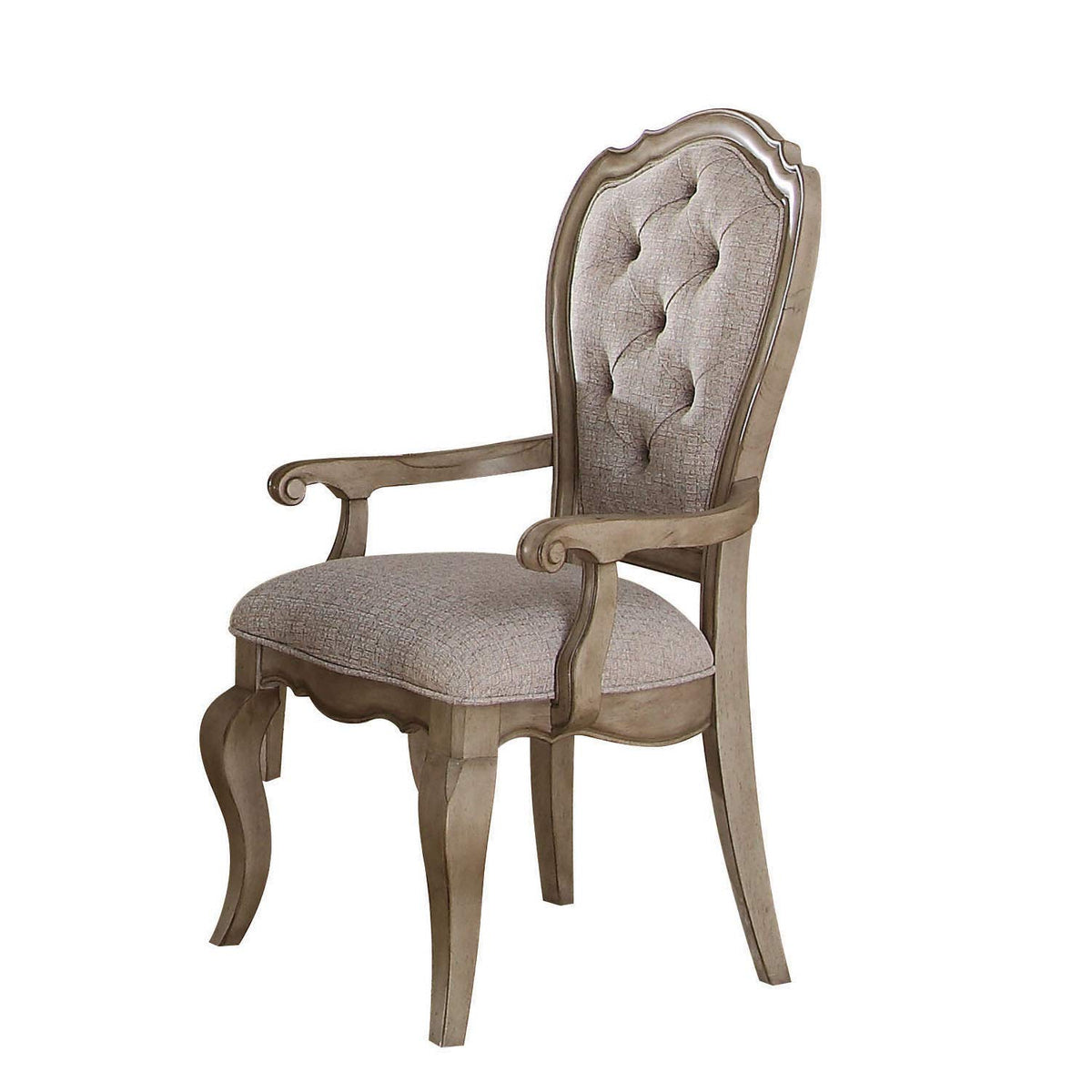 Benjara, Gray And Brown Wooden Arm Chairs With Button Tufting, Set Of Two