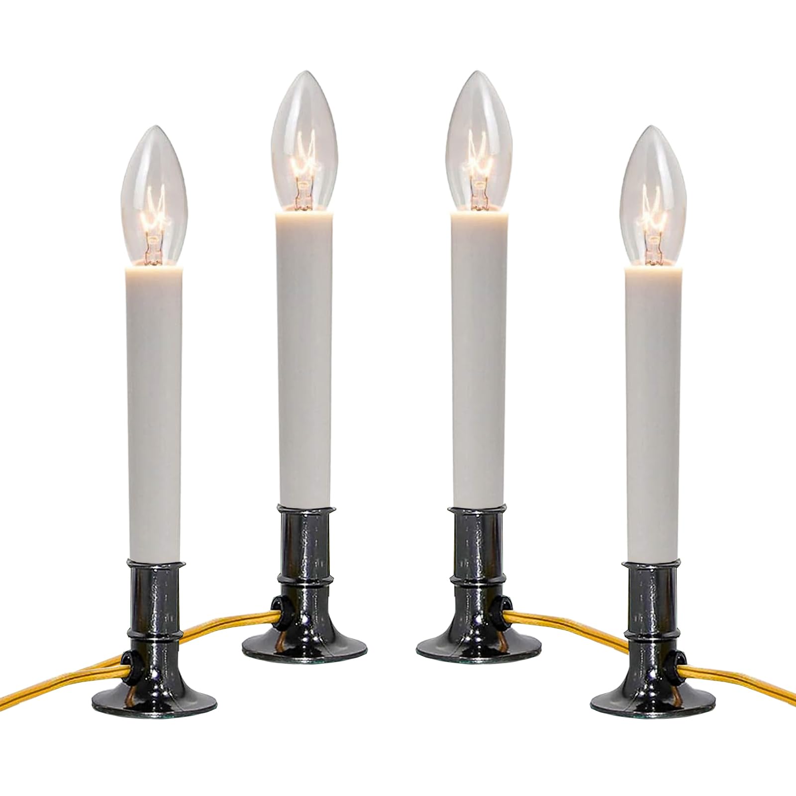 4 Pack Electric Window Candle Lamp with Pewter Plated Base, Christmas Window Candle Light On/Off Switch C26 7 Watt Bulb for Home