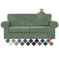 WEERRW Velvet Couch Covers for 2 Cushion Couch Sofa - High Stretch Velvet Plush 3 Pieces Sofa Slipcovers with Elastic Bottom, Fu
