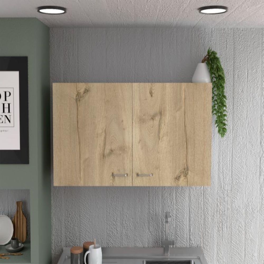 Wall Cabinet Toran, Two Shelves, Double Door - White/Light Oak