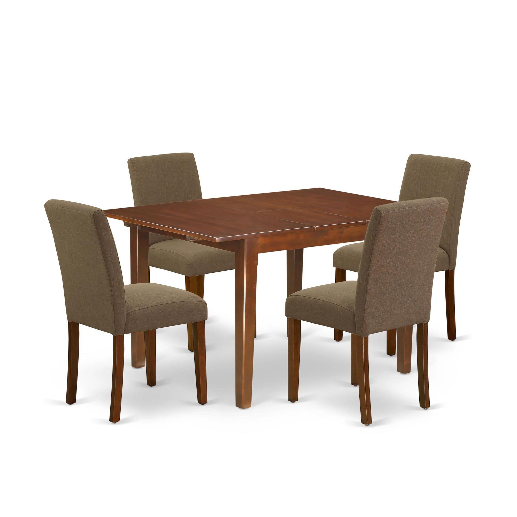 East West Furniture Noab5-Mah-18 5 Piece Dining Table Set For 4 Includes A Rectangle Kitchen Table With Butterfly Leaf And 4 Coffee Linen Fabric Parson Dining Chairs, 32X54 Inch, Mahogany