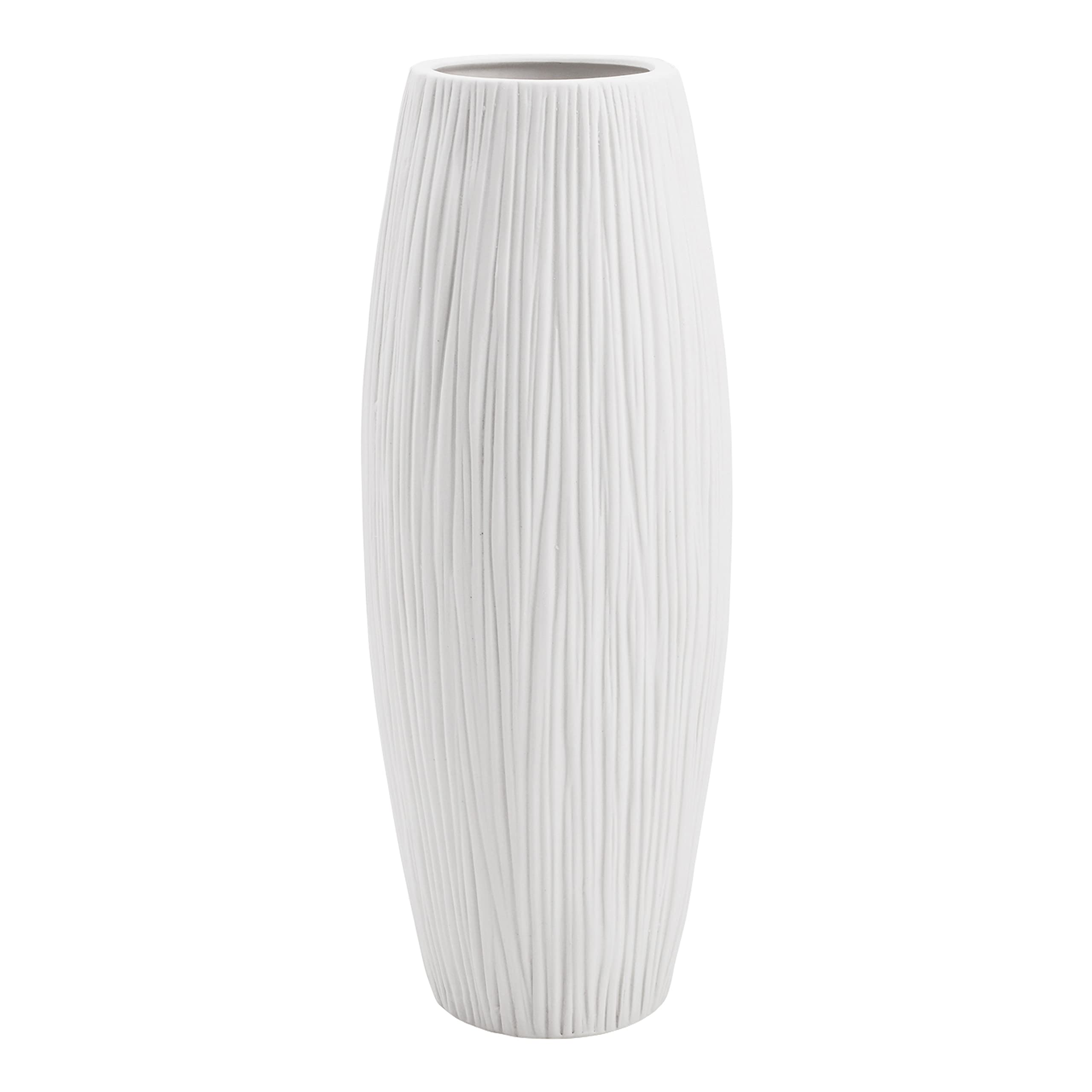 Dvine Dev 11 Inch White Ceramic Flower Vase, Waterfall Textured Vase for Home Decor, VS-WF-11