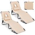 Gymax Tanning Chair, 350Lbs Beach Lounge Chair With Face Hole, Washable Pillow & Carry Strap, Adjustable Folding Chaise Lounge, Layout Chair For Outside, Patio, Poolside, Lawn (2, Beige)