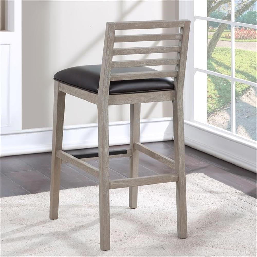 American Woodcrafters Siri Solid Wood Gray with Brown Bonded Leather Bar Stool