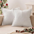Miulee White Corduroy Pillow Covers 24X24 Inch With Splicing Set Of 2 Super Soft Couch Christmas Pillow Covers Broadside Striped
