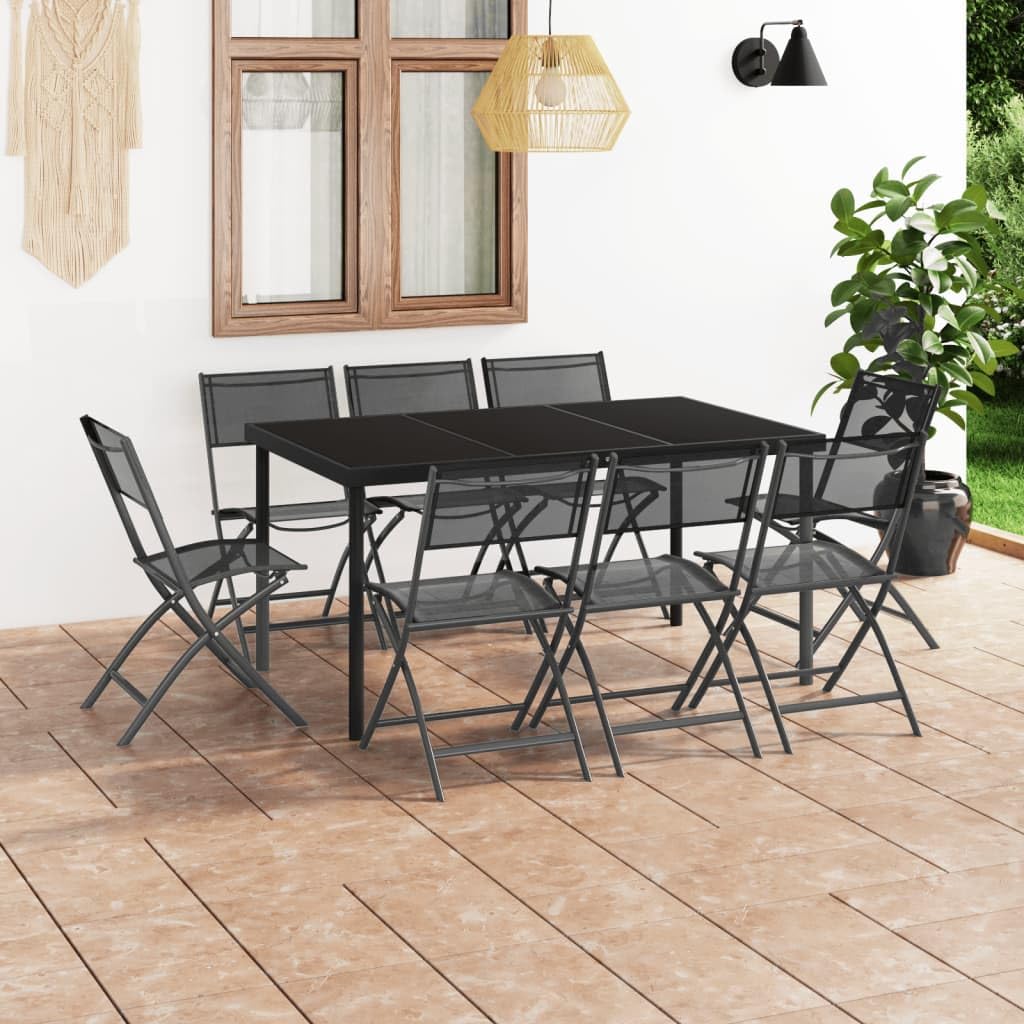 vidaXL Patio Dining Set 9 Piece Outdoor Garden Terrace Yard Patio Table and Chair Seating Seat Sitting Chair Dining Set Furniture Steel