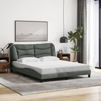 vidaXL Queen Bed Frame with Headboard - Dark Gray - Fabric/Metal/Pine - Modern Style - Waved Design - 85.8"x61.8"x29.3"