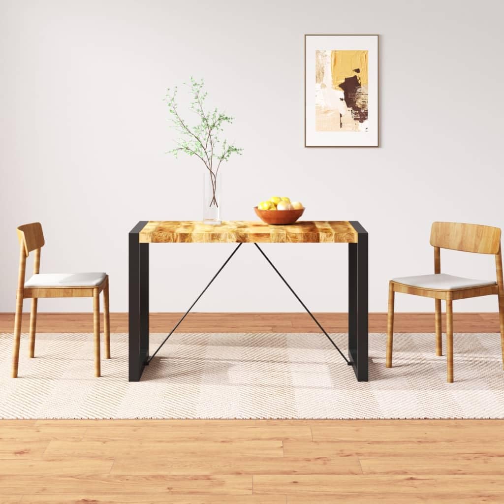 vidaXL Industrial Dining Table with Stable Steel Legs and Polished Rough Mango Wood - Matte Finish - Easy Assembly - 47.2"