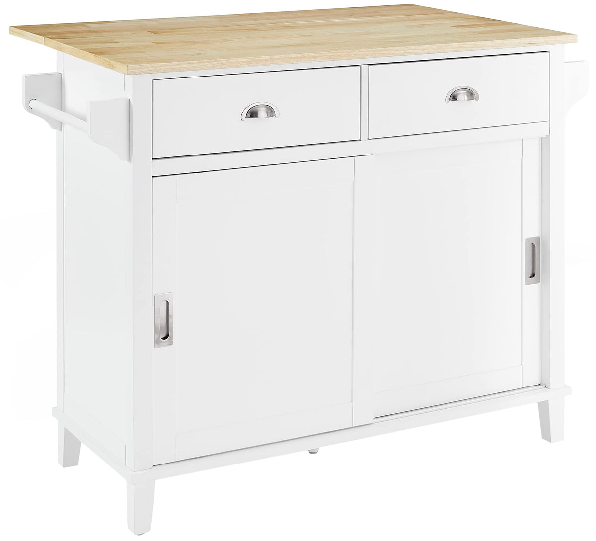 Crosley Furniture Cora Drop Leaf Kitchen Island Microwave Stand, Coffee Bar With Storage Drawers And Shelves, White