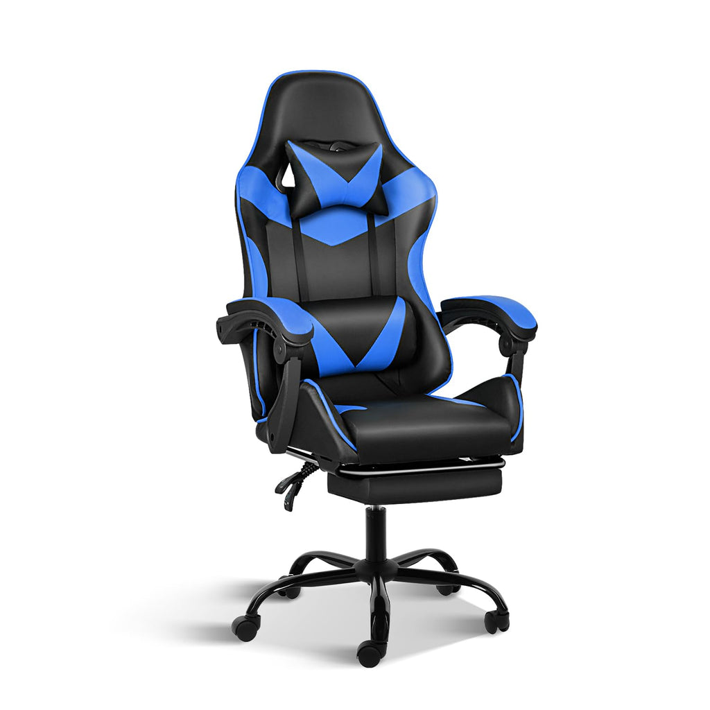 Gaming Chair, Backrest And Seat Height Adjustable Swivel Recliner Racing Office Computer Ergonomic Video Game Chair With Footrest And Lumbar Support, Black/Blue