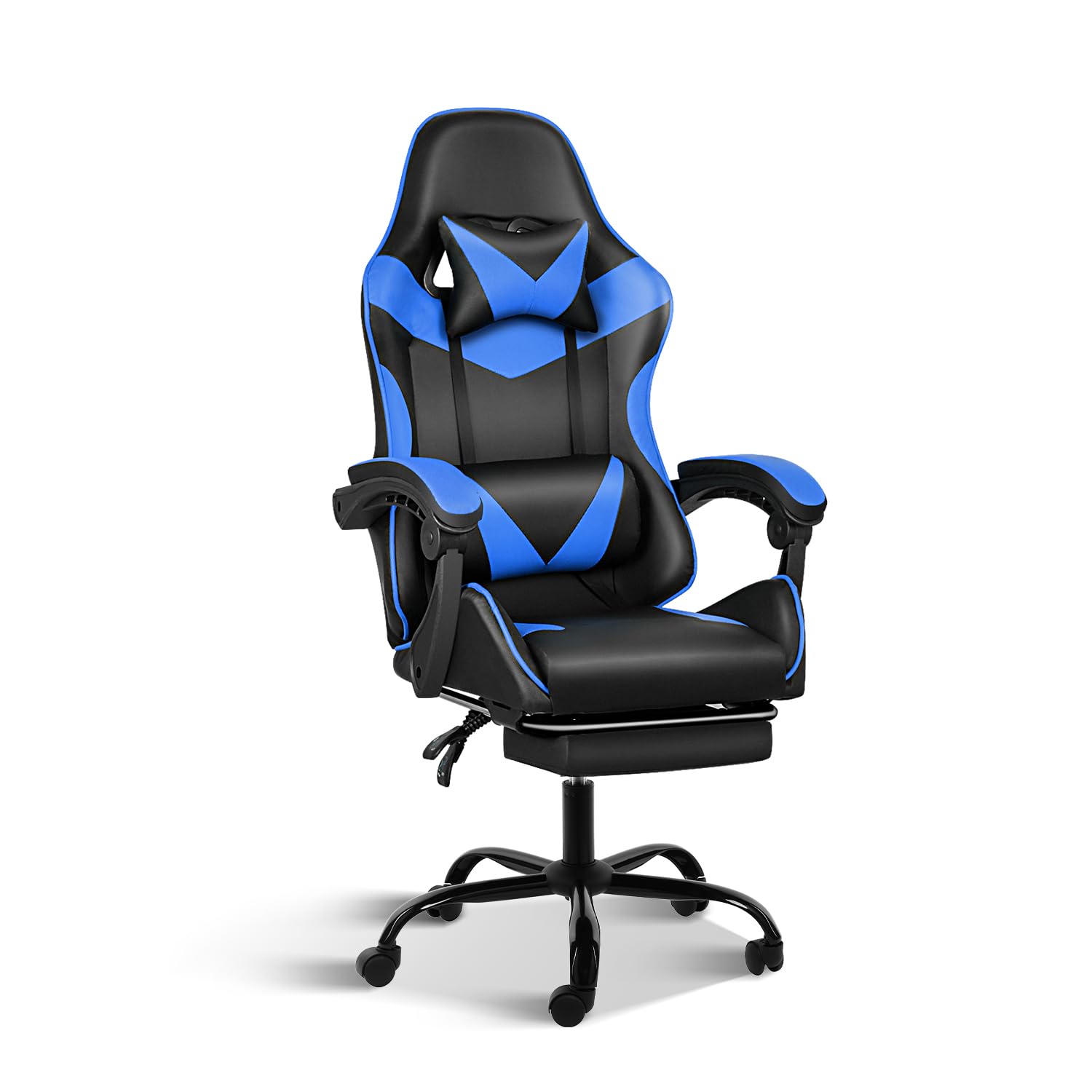 Gaming Chair, Backrest And Seat Height Adjustable Swivel Recliner Racing Office Computer Ergonomic Video Game Chair With Footrest And Lumbar Support, Black/Blue