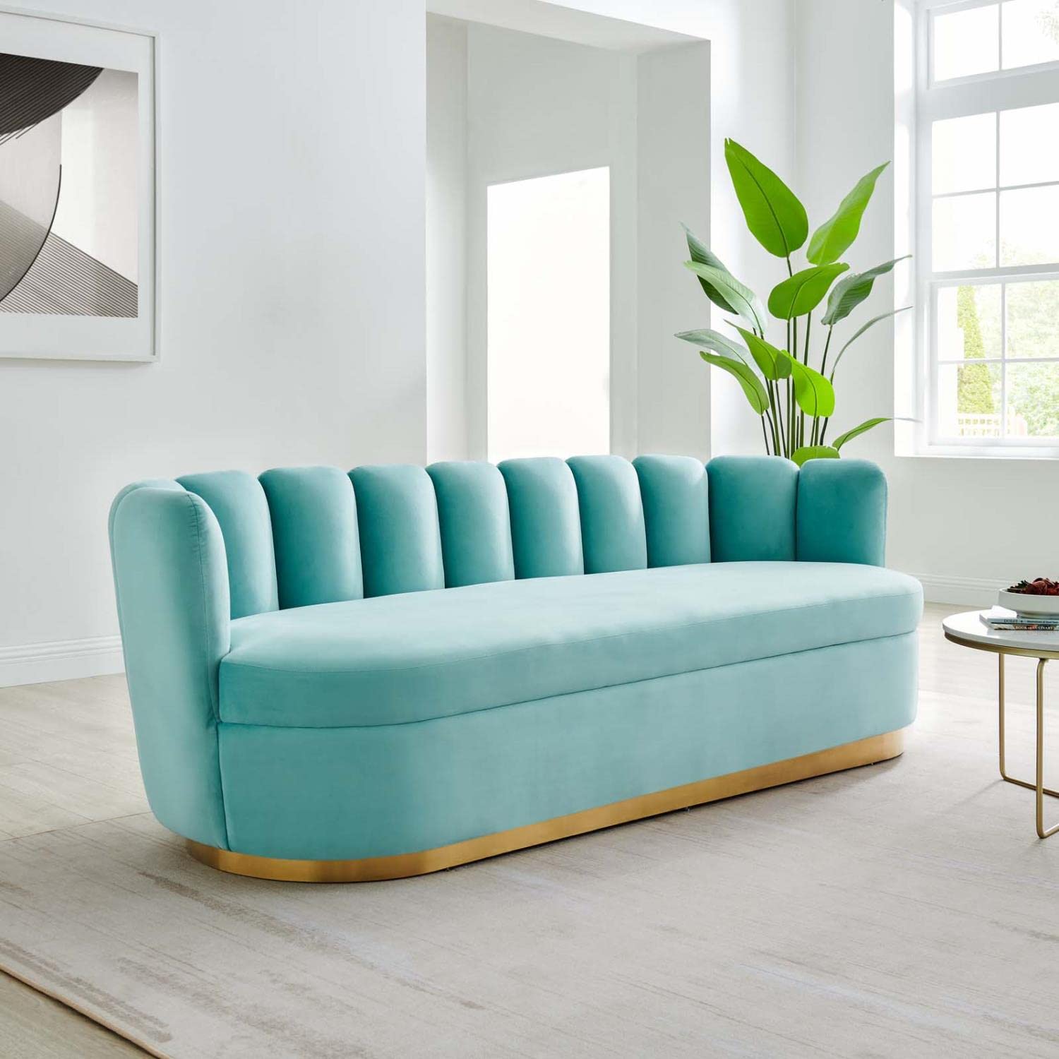 Modway Victoria Channel Tufted Velvet Sofa With Mint Finish Eei-5017-Min