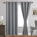Jiuzhen Light Grey Blackout Curtains With Tiebacks Thermal Insulated, Light Blocking Noise Reducing Grommet Curtains For Bedroom And Living Room, Set Of 2 Window Curtain Panels, 70 X 84 Inch Length