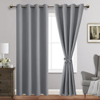 Jiuzhen Light Grey Blackout Curtains With Tiebacks Thermal Insulated, Light Blocking Noise Reducing Grommet Curtains For Bedroom And Living Room, Set Of 2 Window Curtain Panels, 70 X 84 Inch Length