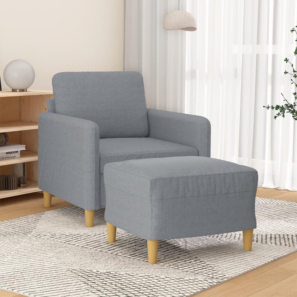 vidaXL Light Gray Sofa Chair with Modern Design and Footstool, Sturdy Durable Fabric Lounge Chair for Living Room or Office