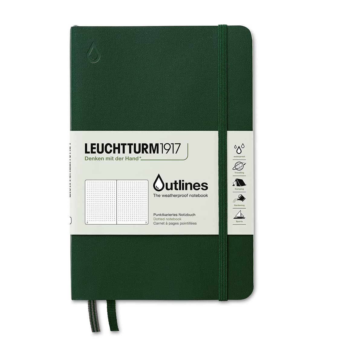 Leuchtturm1917 - Outlines Weatherproof Edition Paperback (B6+) Notebook - 89 Pages, Walden Green, Dotted