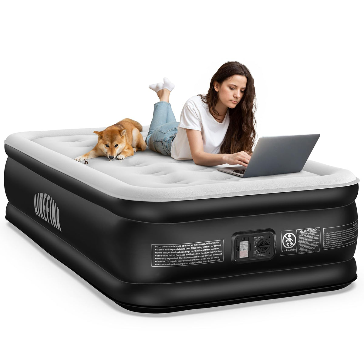 Airefina Twin Air Mattress With Built-In Pump Raised, 18' Blow Up Mattress Quick Self Inflatable With 4 Air Chamber Portable Tr