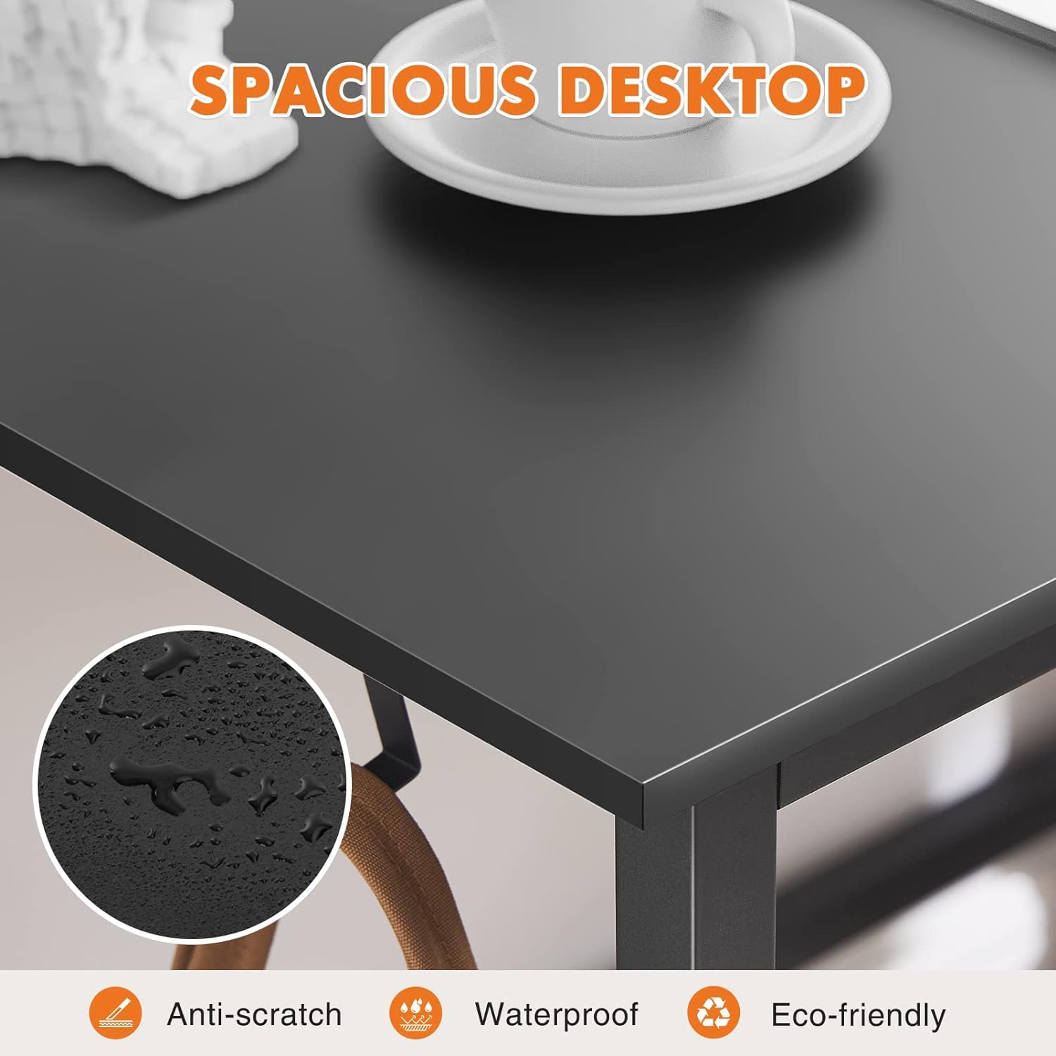 Sweetcrispy Computer Office Desk 55 Inch Student Kids Study Writing Work With Headphone Hooks & Storage Bag Modern Simple Pc Home Bedroom Table - Black