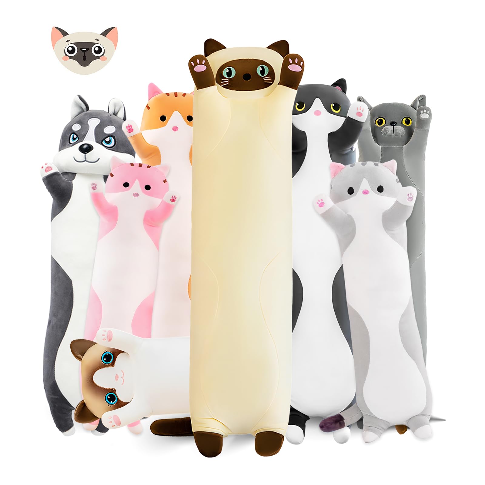 NXNYNZ Long Cat Plush Pillow, 19.6in Cute Yellow Cat Plushie Stuffed Animals Body Pillow, Kawaii Kitten Soft Plushie Doll Toy Bi