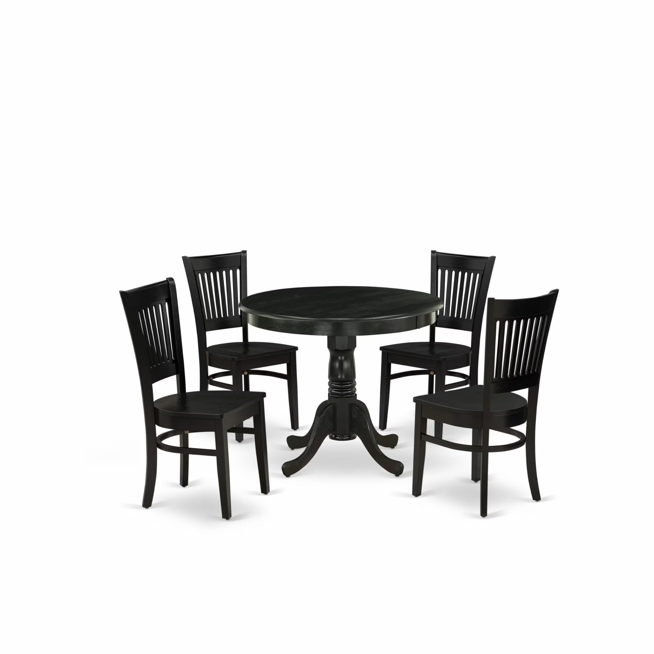 East West Furniture Anva5-Blk-W 5 Piece Modern Dining Table Set Includes A Round Kitchen Table With Pedestal And 4 Dining Room Chairs, 36X36 Inch, Black