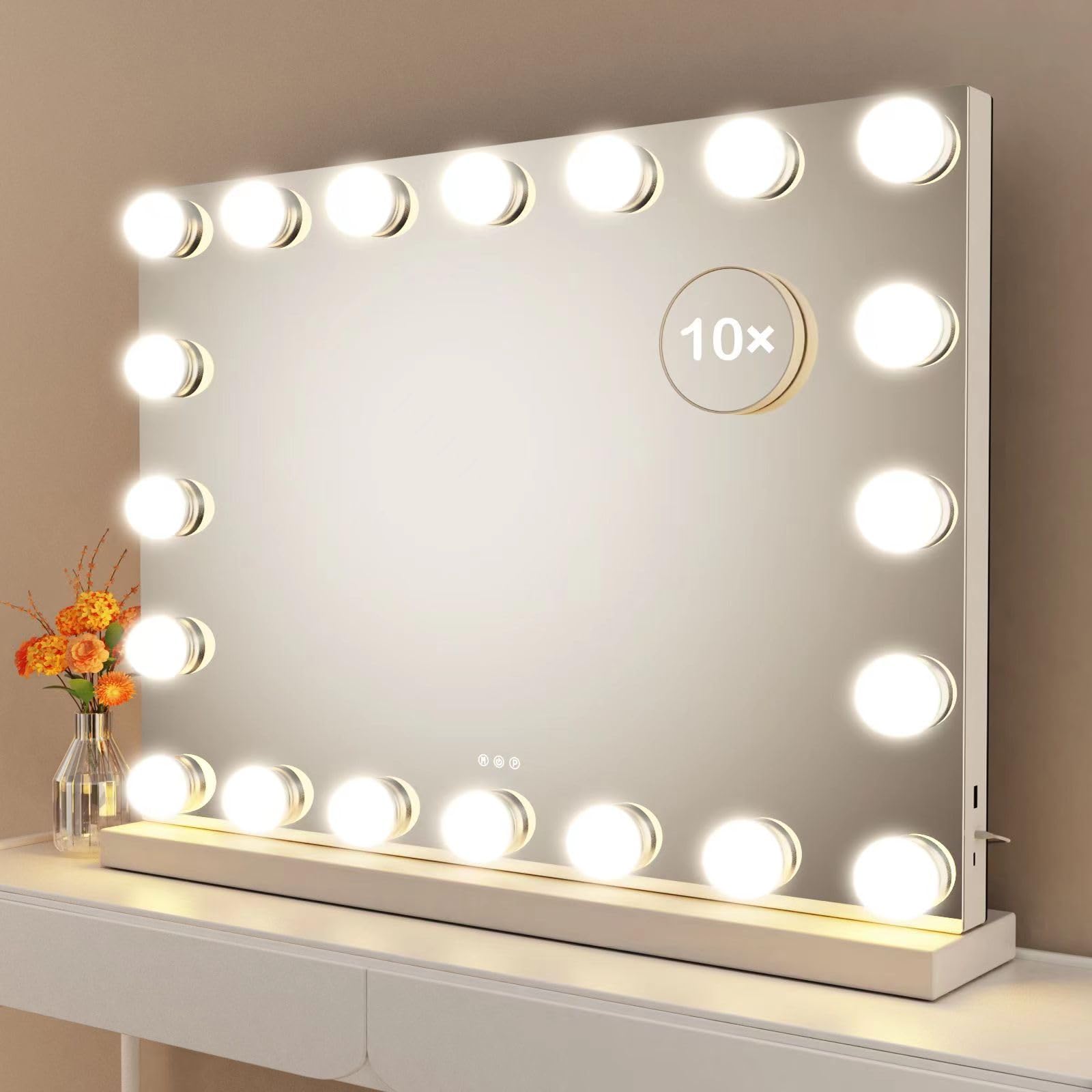 Gvnkvn Vanity Mirror with Lights, 22.8WX18.2L Tabletop Hollyhood Makeup Mirror with USB & Type-C Charing, Hollywood Lighted Mirr