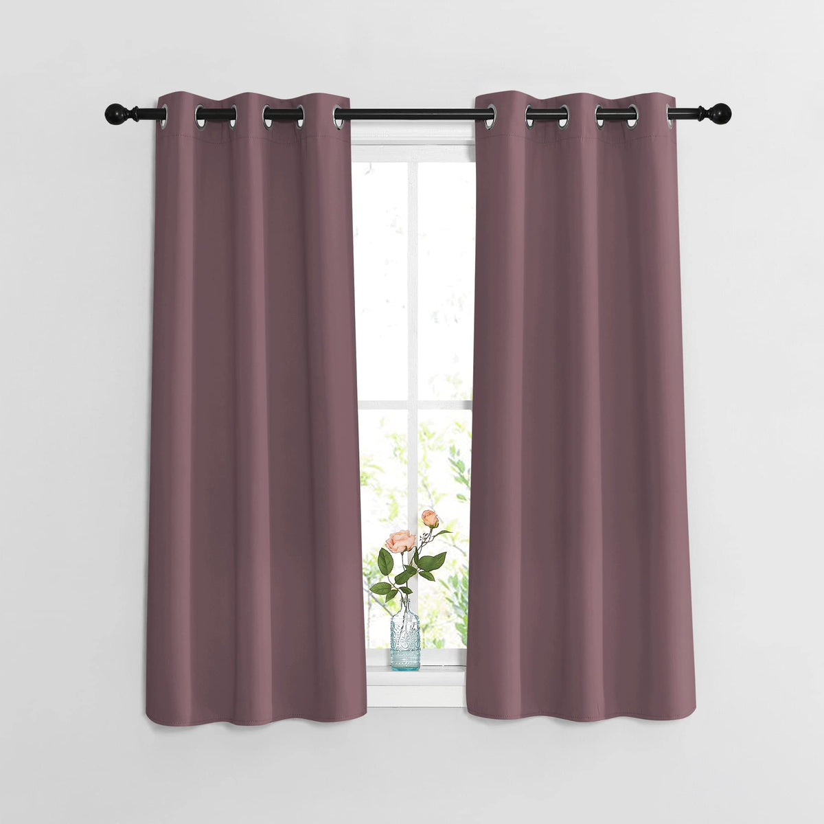 Nicetown Blackout Dry Rose Curtains 48 Inch Length For Bedroom - Thermal Insulated Solid Grommet Vertical Drapes Short Window Tr