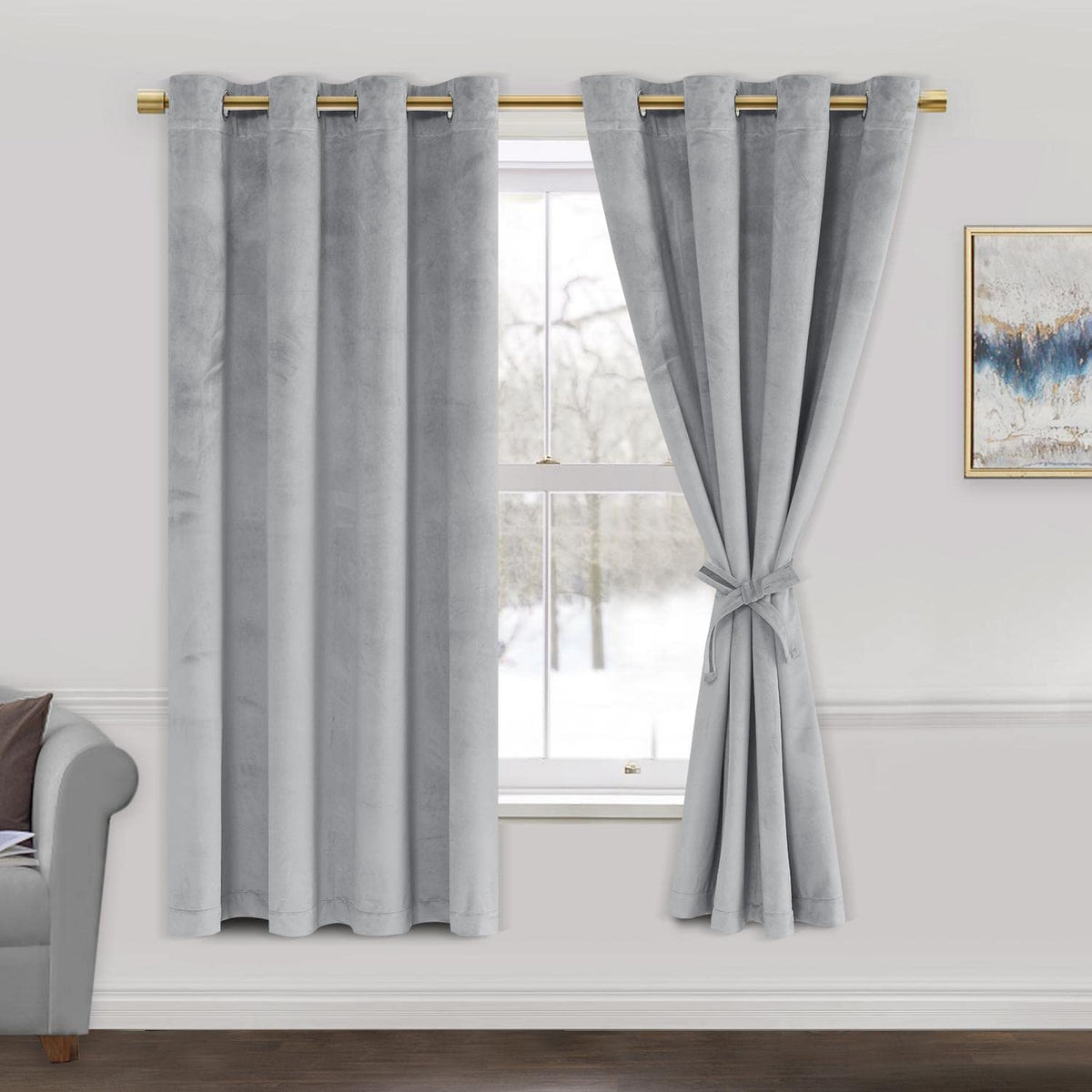 Jiuzhen Grey Velvet Curtains 63 Inch - 2 Panels Of Soft And Smooth Luxury Velvet Curtains Room Darkening Heat Blocking Grommet C