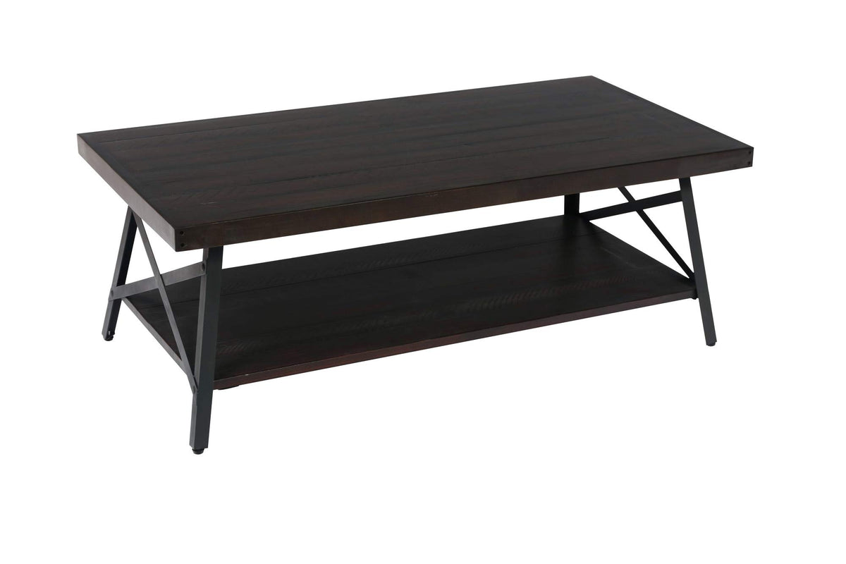 Madrona Burke Coffee Table Emily Espresso Brown and Steel Gray 48&quot; Solid Wood Top