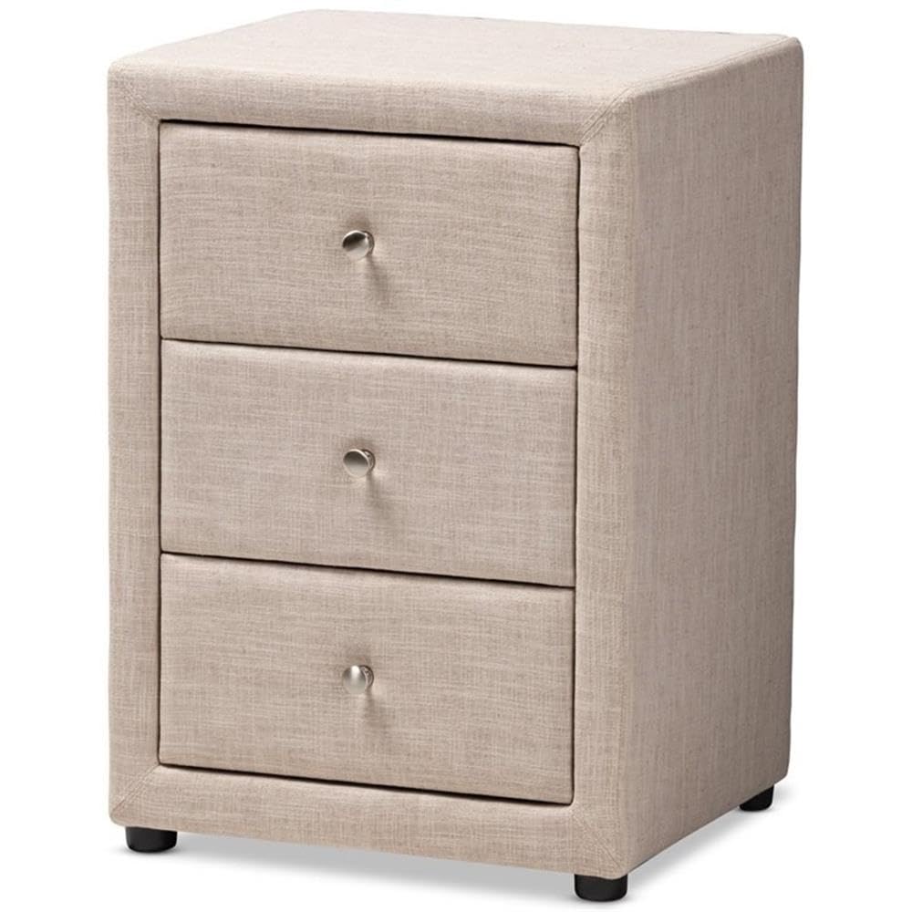 Baxton Studio Tessa Modern and Contemporary Fabric Upholstered 3-Drawer Nightstand