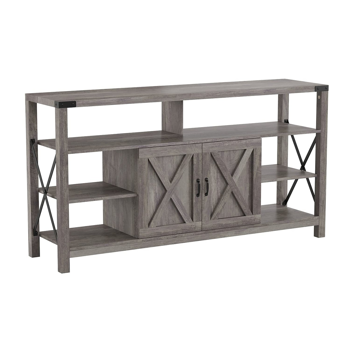 Flash Furniture Wyatt 60&quot; Modern Farmhouse Tall TV Stand - Coastal Gray Console Cabinet - Adjustable Middle Shelf - Fixed Shelves - For TV's up to 60&quot;