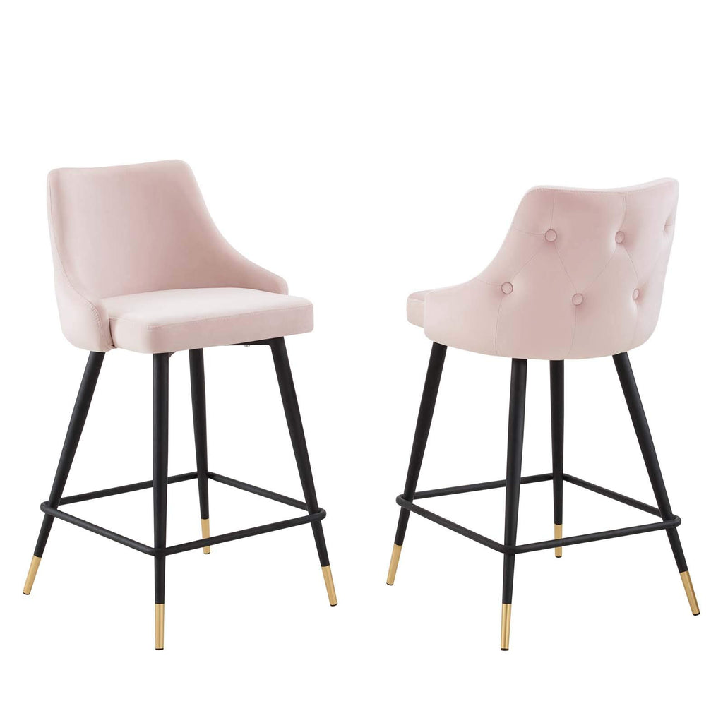 Modway Adorn Performance Velvet Counter Stool Set Of 2, Pink