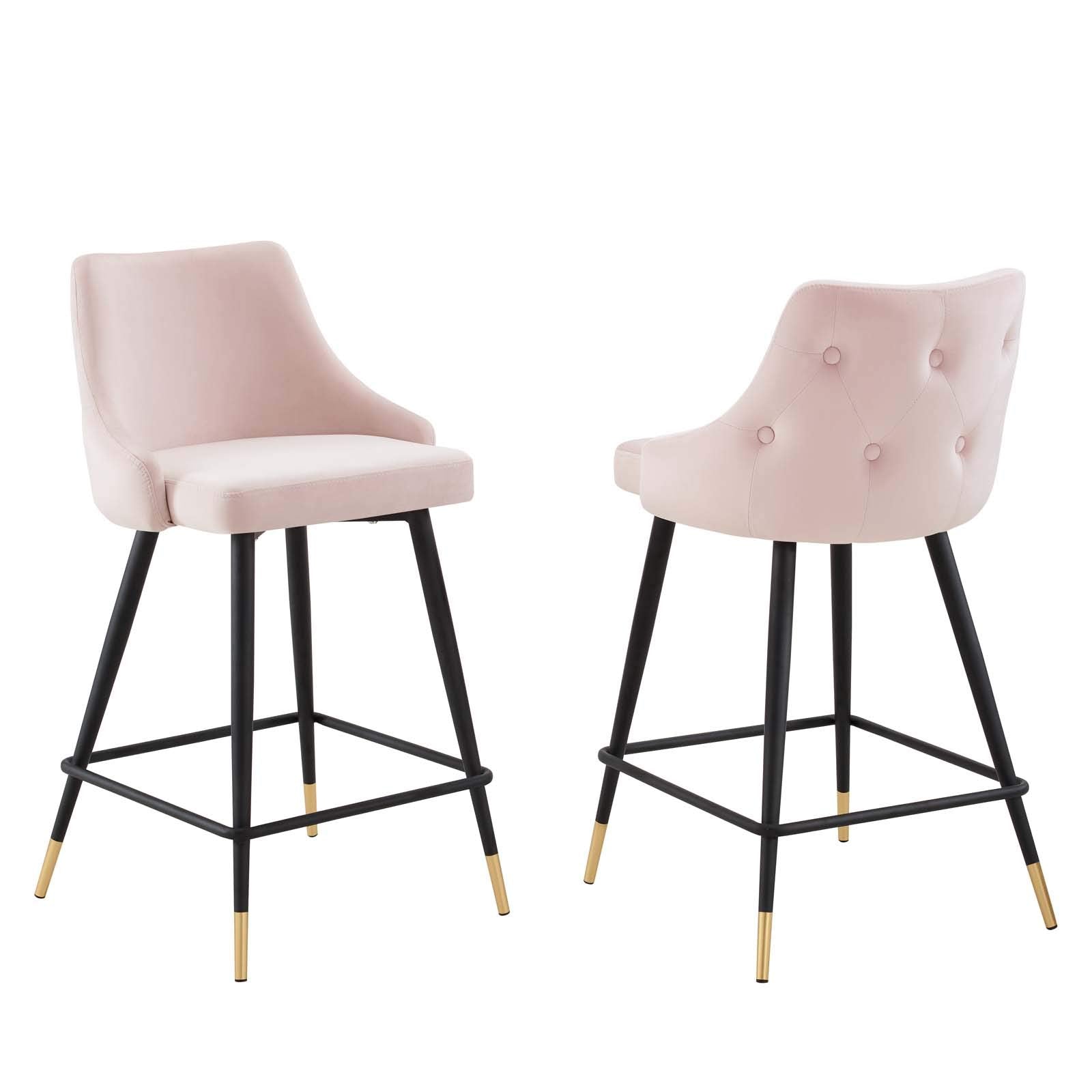 Modway Adorn Performance Velvet Counter Stool Set Of 2, Pink