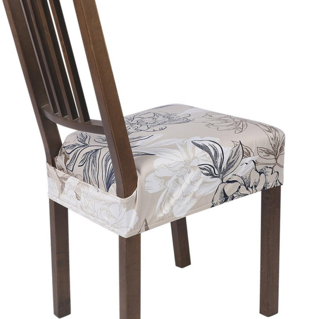 Searchi Stretch Dining Chair Seat Covers Set Of 6, Soft Removable Washable Seat Covers For Dining Chairs, Dining Room Seat Cover Slipcover Protector (Rear-Covered, Beige And Blue Flower)