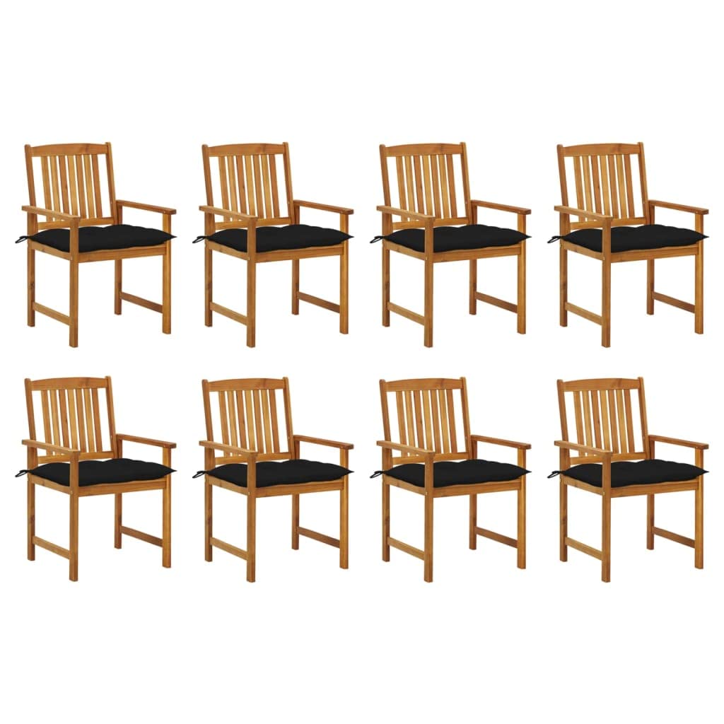 vidaXL 8X Solid Acacia Wood Patio Chairs with Cushions - Thumbnail 5