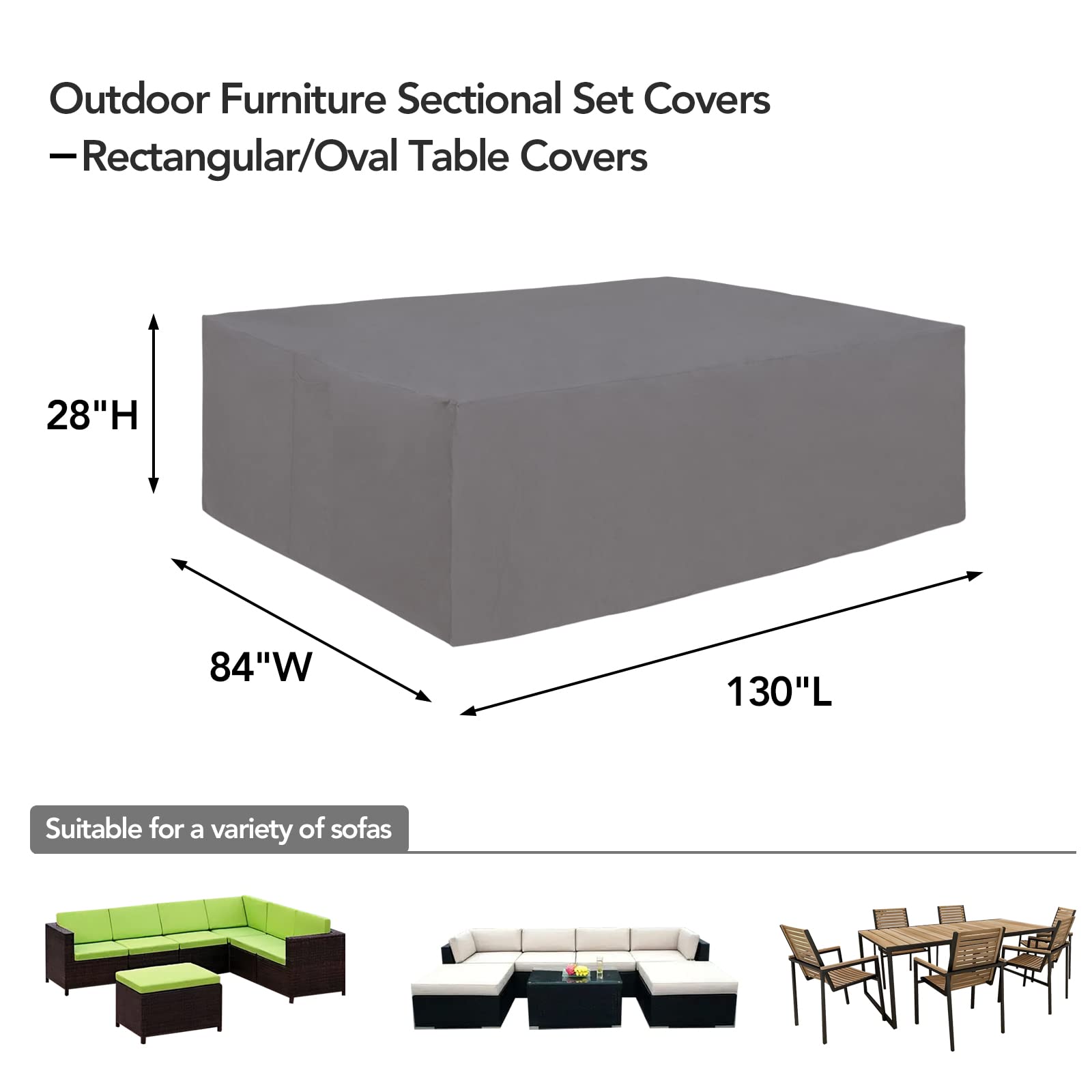 Easy-Going 600D Heavy Duty Patio Furniture Cover, Outdoor Rectangular Table And Chair Set Cover, Waterproof Outdoor Sectional Set Cover (130'L X 84'W X 28'H, Grey)