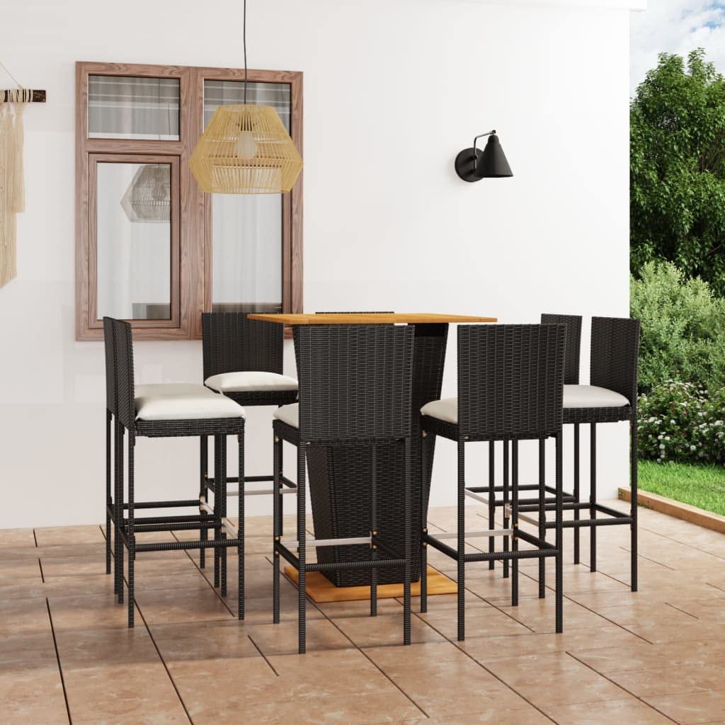 vidaXL Patio Bar Set with Cushions 9 Piece Garden Outdoor Balcony Backyard Terrace Bistro Furniture Table Chair Dining Stools Sets Poly Rattan Black