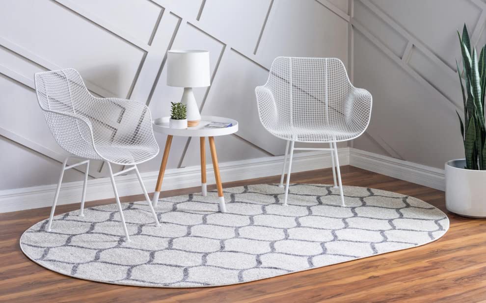 Unique Loom Trellis Frieze Collection Area Rug - Rounded (3' X 5' Oval, Ivory/ Gray)