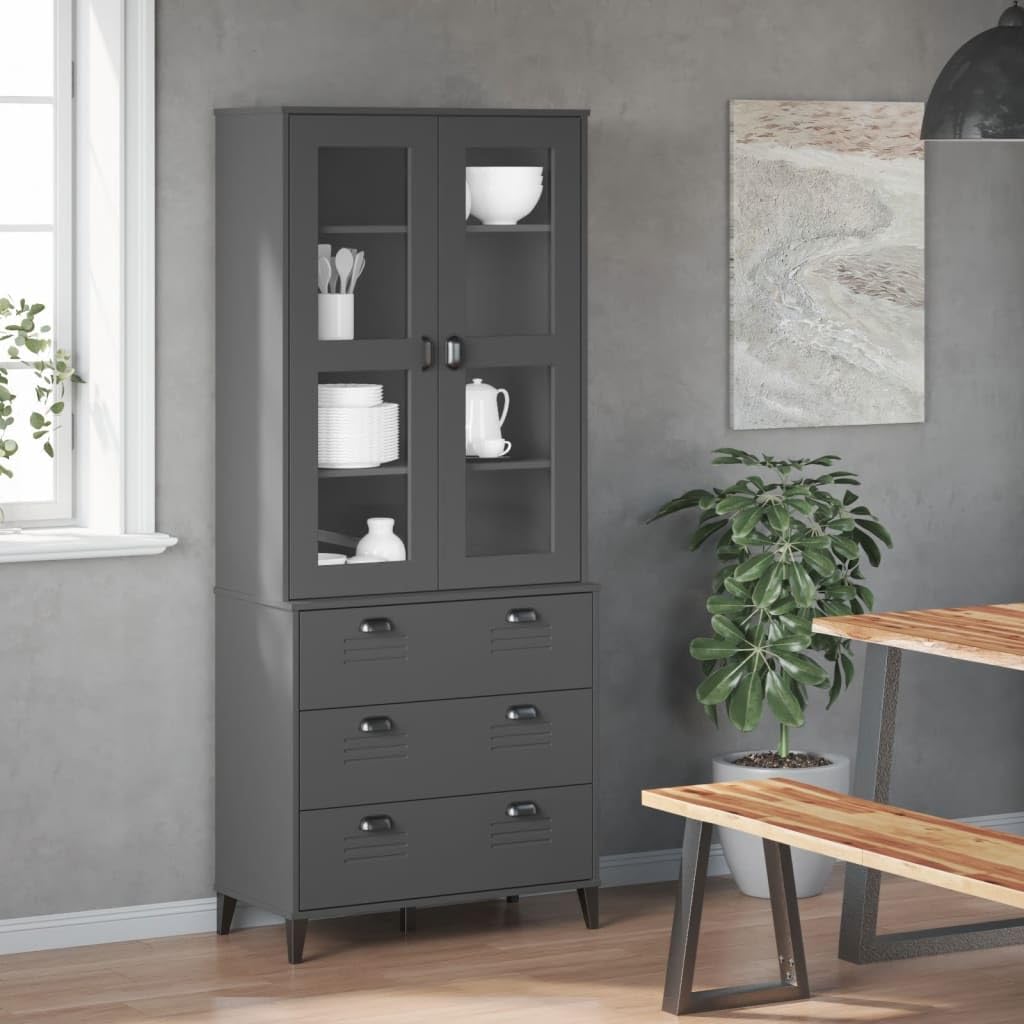 vidaXL VIKEN Sideboard Anthracite Grey 80x40x190cm Solid Pine Wood, 3207152