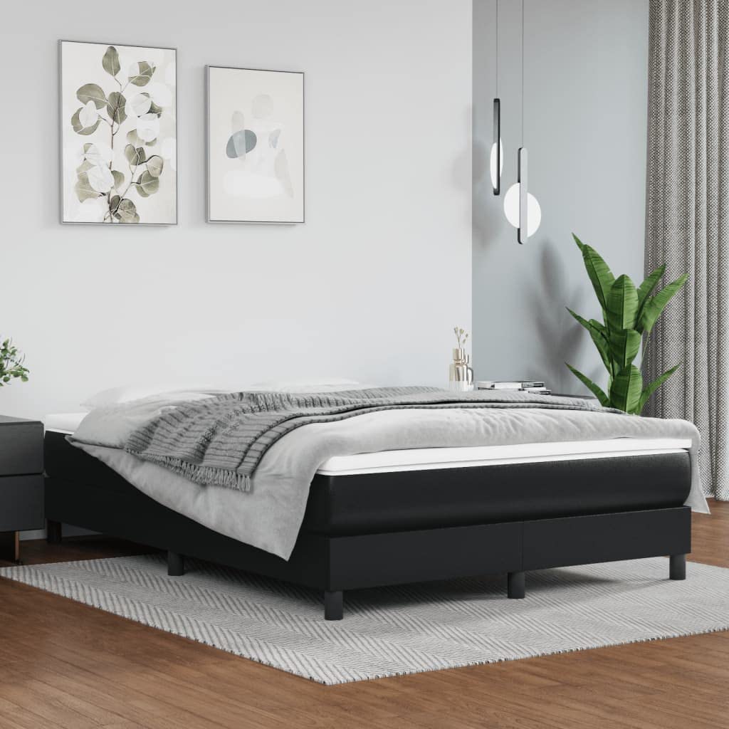 vidaXL Full Size Box Spring Bed Frame 53.9x74.8, Black Faux Leather, Suitable for Full Sized Mattress, Easy Assembly, Modern Double Bed Design