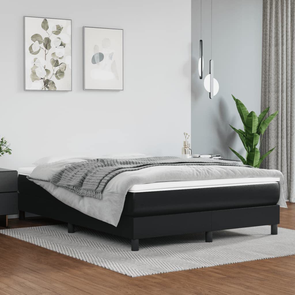 Vidaxl Full Size Box Spring Bed Frame 53.9&quot;X74.8&quot;, Black Faux Leather, Suitable For Full Sized Mattress, Easy Assembly, Modern Double Bed Design