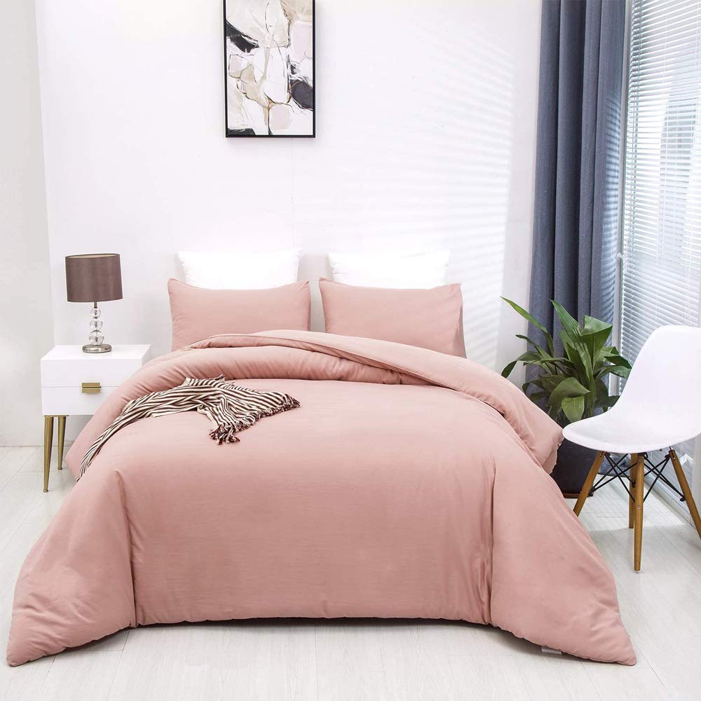 Karever Pink Comforter King Size Pure Blush Pink Bedding Set Women Rose Pink Durable Comforter Set 3 Pieces 1 Comforter With 2 P