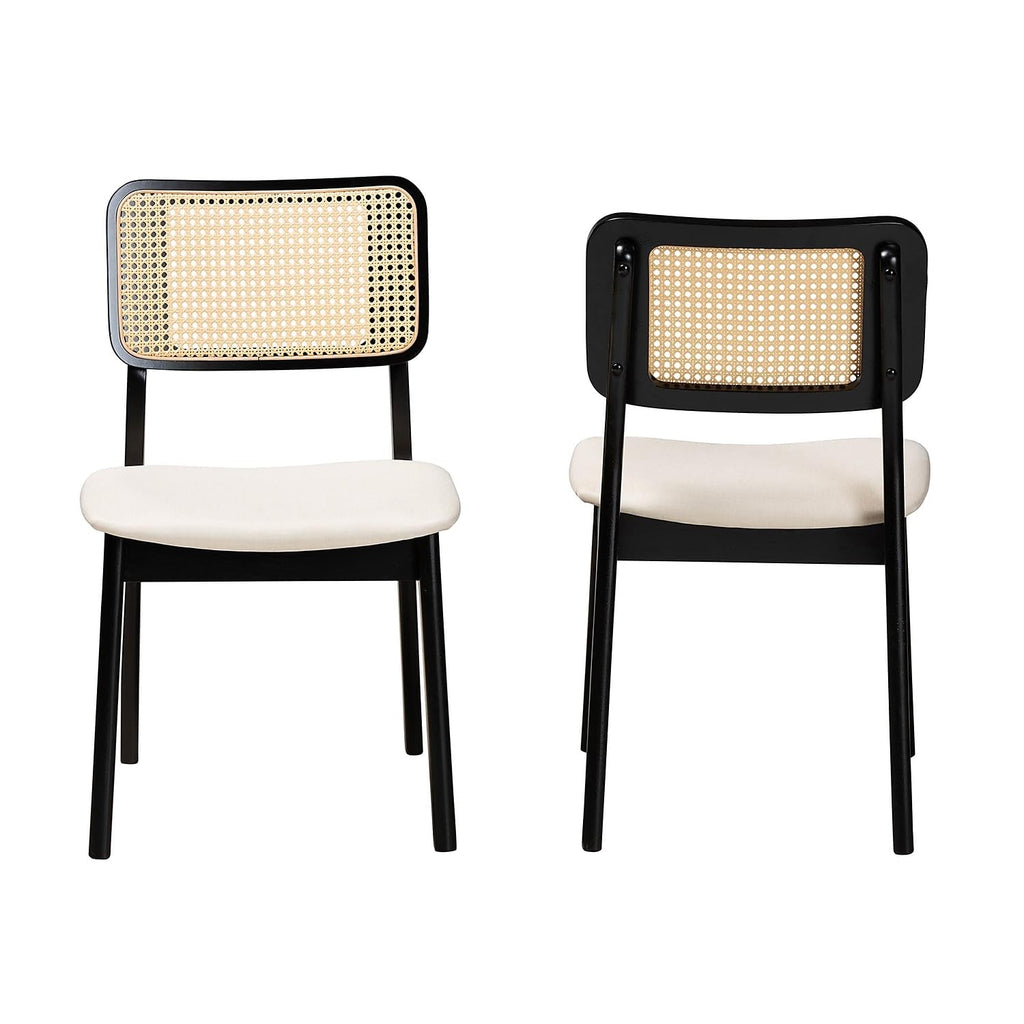 Baxton Studio Dannon Mid-Century Fabric Dining Chair, Cream/Black/Light Brown, 2/Set (234-2P-13296-HT)