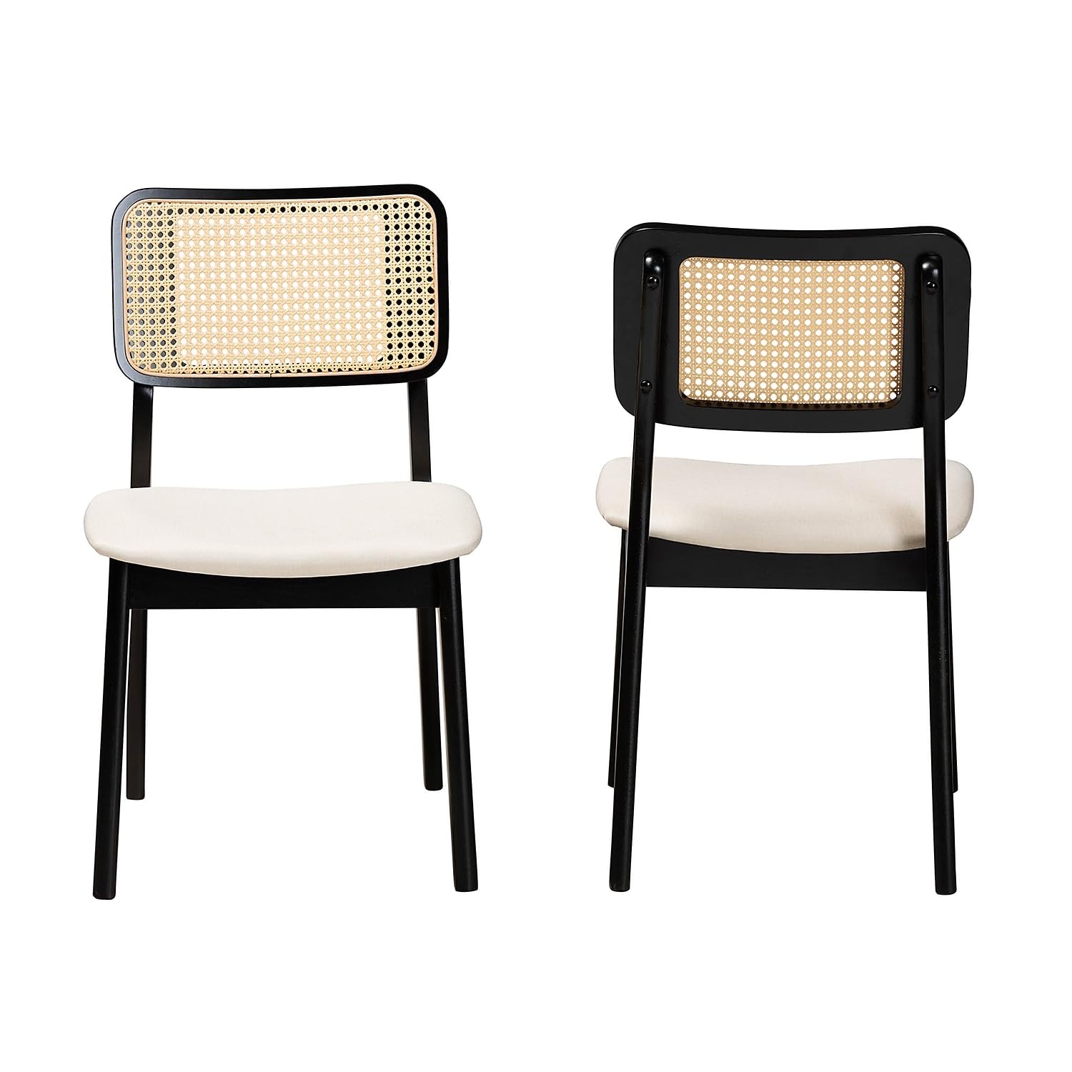 Baxton Studio Dannon Mid-Century Fabric Dining Chair, Cream/Black/Light Brown, 2/Set (234-2P-13296-HT)