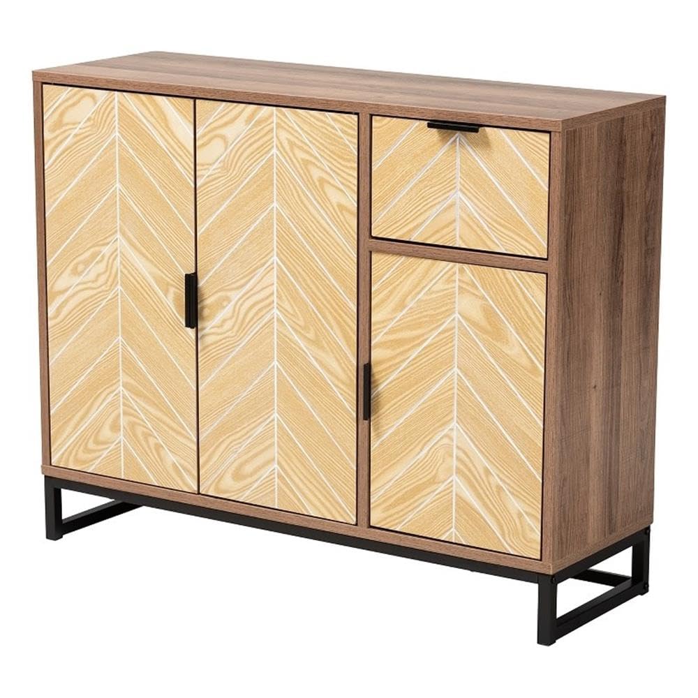 Baxton Studio Josephine Two-Tone Brown Wood and Black Metal 3-Door Sideboard