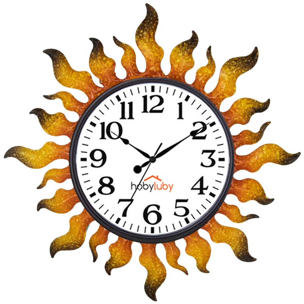 Hobyluby Outdoor Clock, Sun Wall Clock Silent Non-Ticking, Outdoor Clocks Waterproof For Patio, Living Room, Office, Home Decora