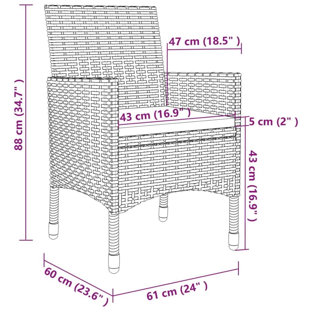 vidaXL Patio Dining Set 3 Piece with Cushions Garden Outdoor Terrace Balcony Dinner Table and Chair Seat Seating Furniture Poly Rattan Beige