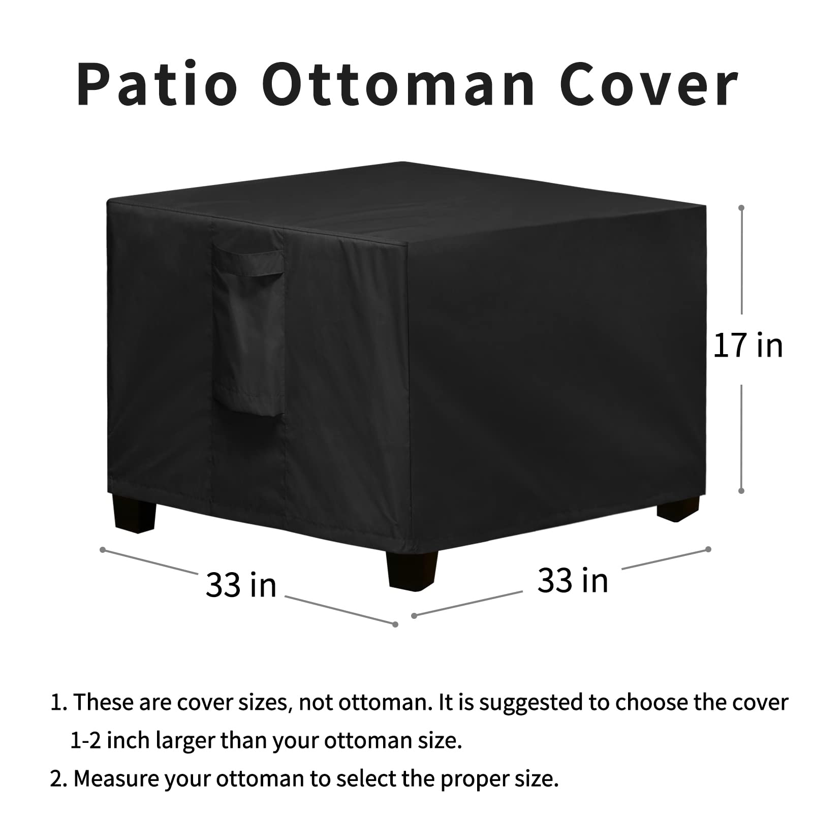 Easy-Going Square Patio Ottoman Cover, Waterproof Outdoor Ottoman Cover, Fade Resistant Patio Side Table Cover, Durable Outdoor Furniture Covers With Sealed Seam (33'X33'X17', Black)