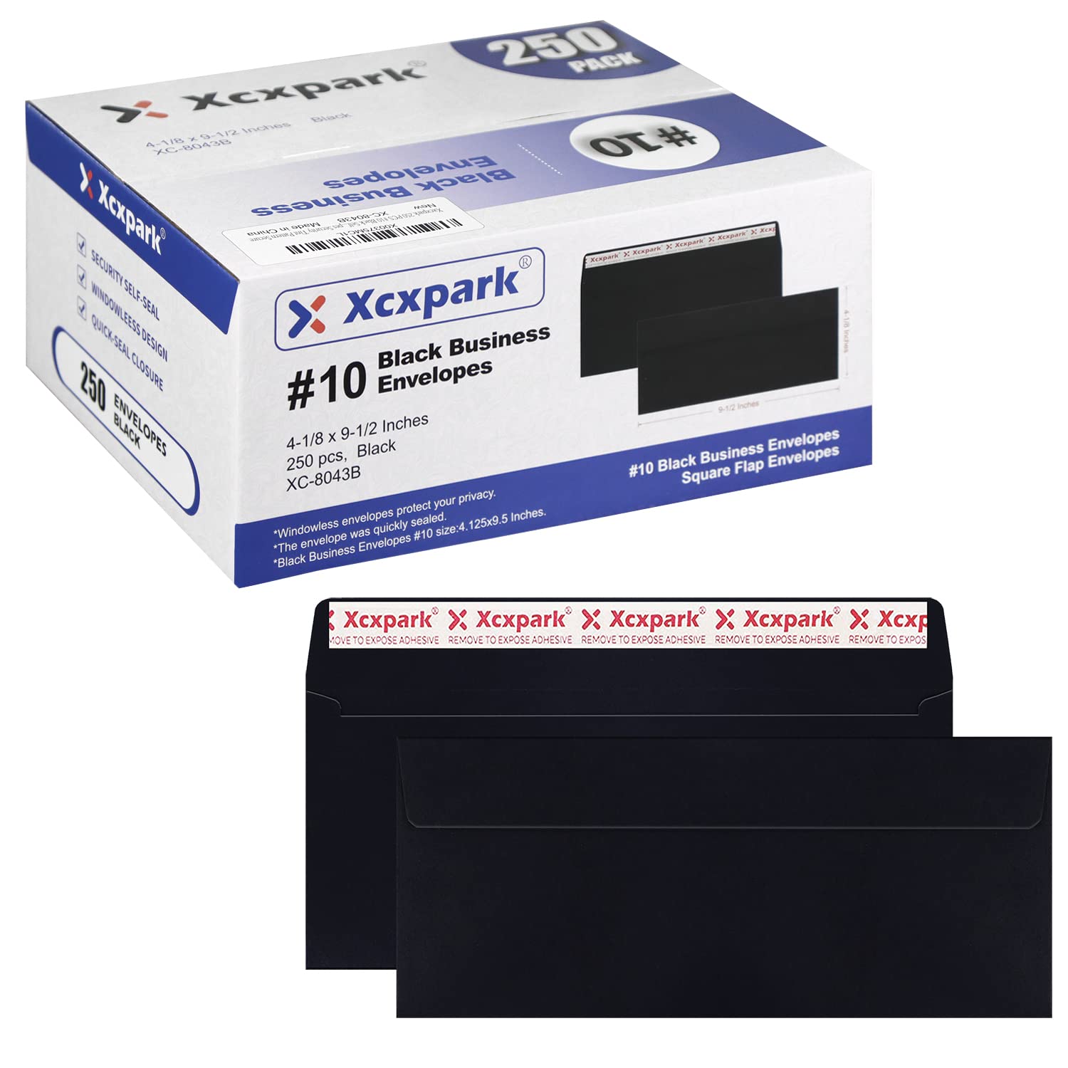 Xxcxpark 250 Pcs #10 Black Self Seal Kraft 4-1/8 X 9-1/2 Inches Security Envelopes, Windowless Invisible Envelopes Super Strong