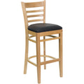 Flash Furniture HERCULES Series Ladder Back Natural Wood Restaurant Barstool - Black Vinyl Seat