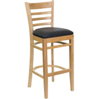 Flash Furniture HERCULES Series Ladder Back Natural Wood Restaurant Barstool - Black Vinyl Seat